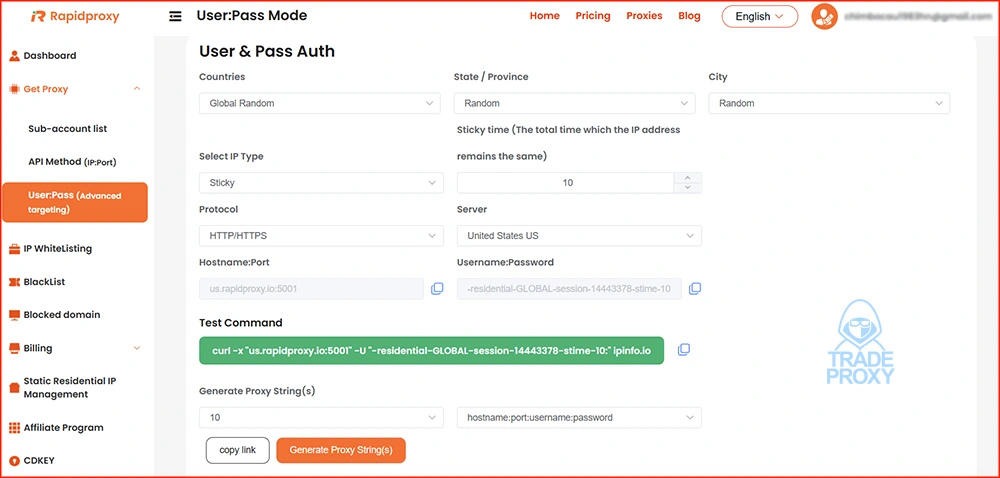 dashboard website rapidproxy