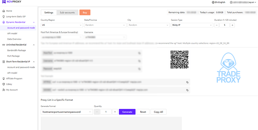 Dashboard website novproxy rotating