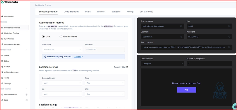 dashboard website thordata
