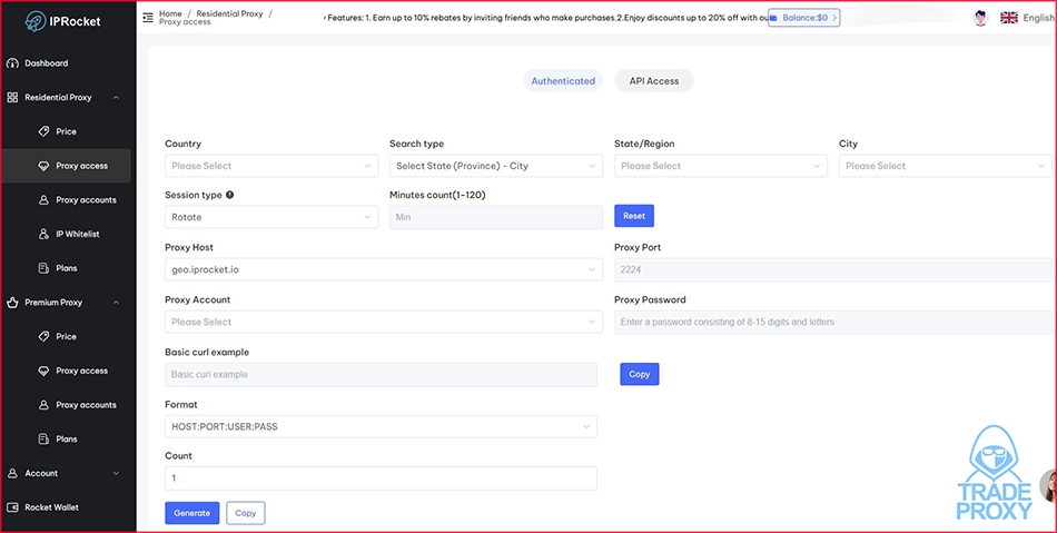 dashboard website iprocket